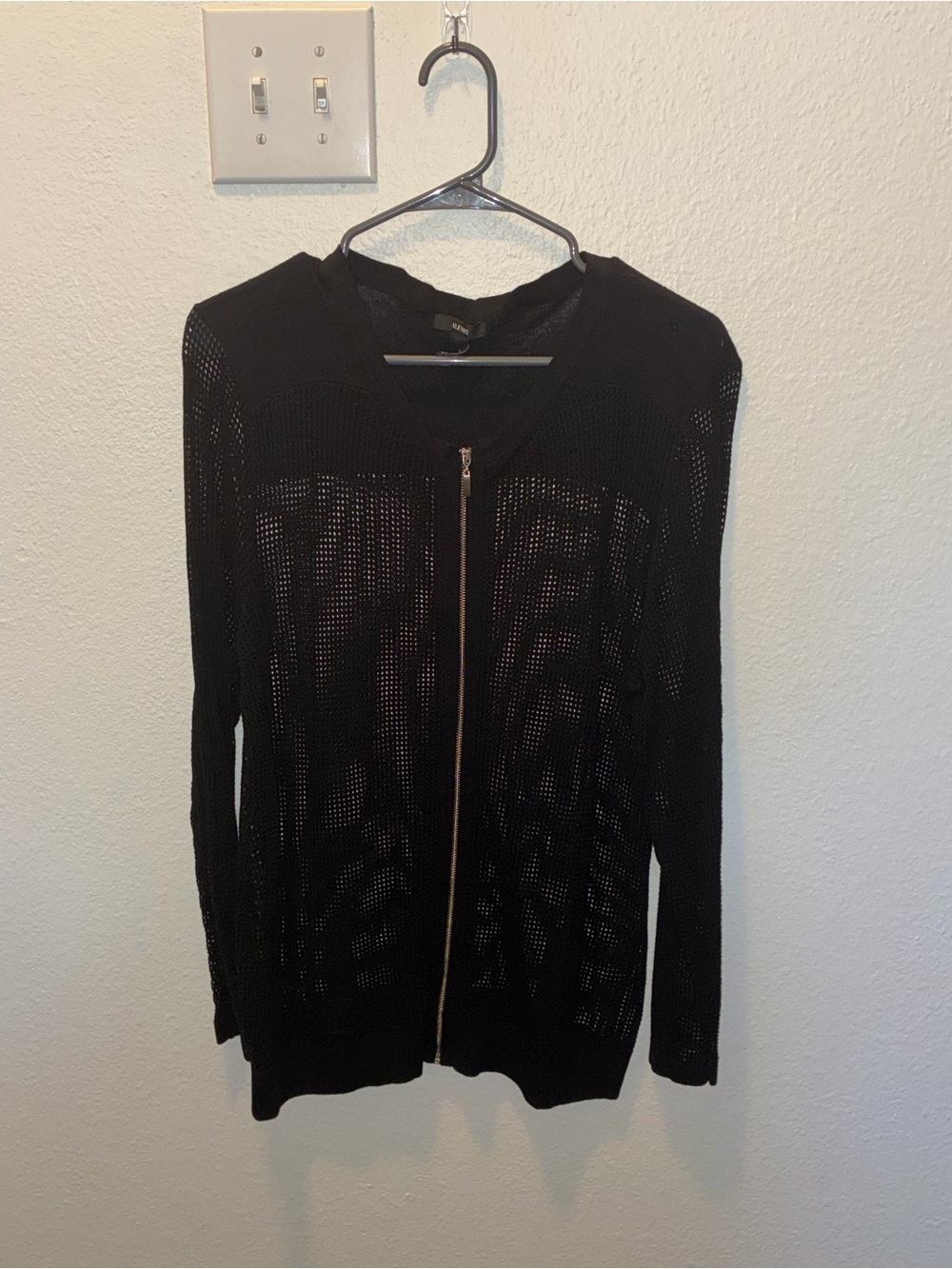 Alfani Black Zip-Front Open Knit Cardigan